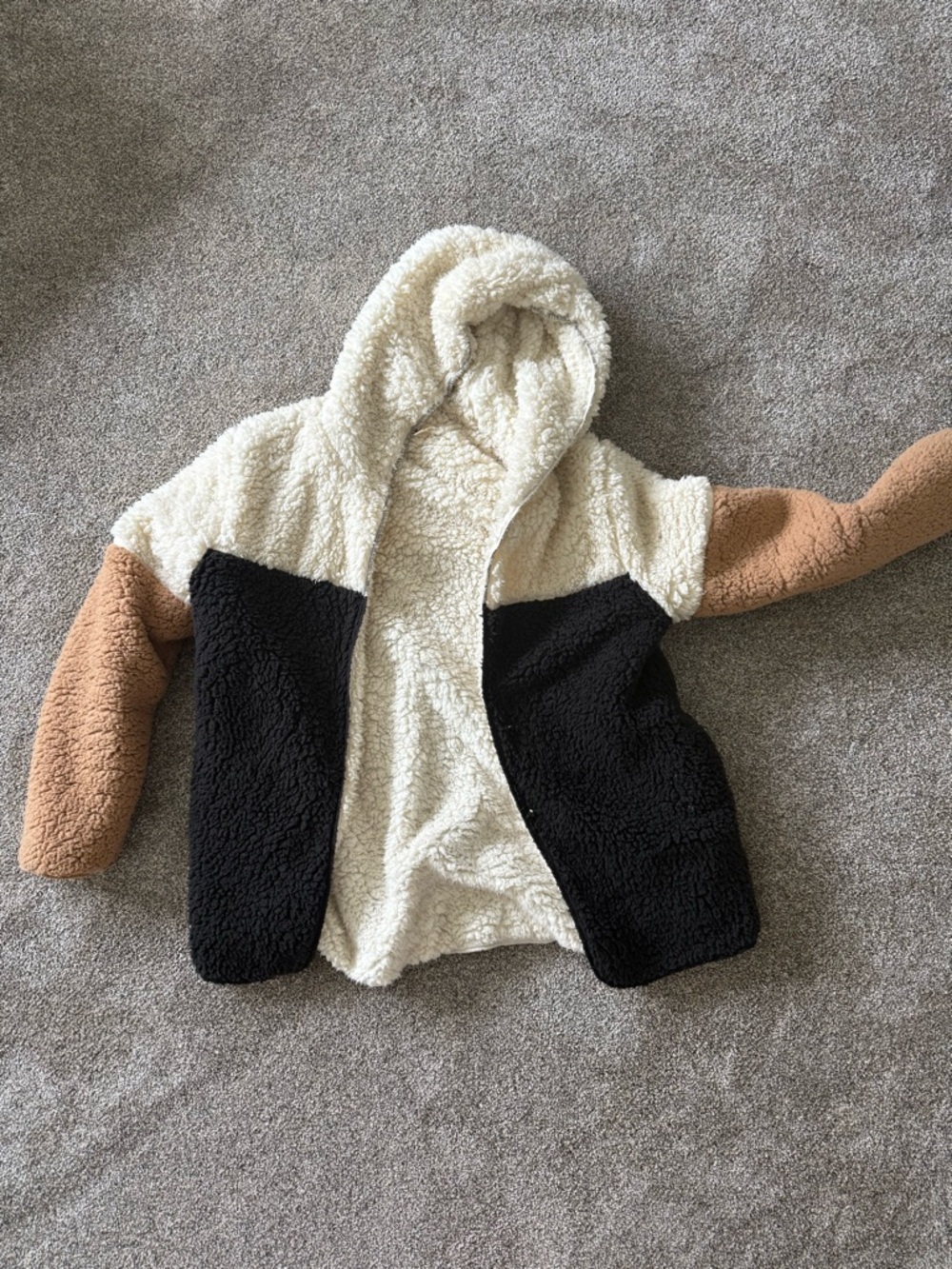 ☁️ Hem & Thread Plush Teddy Fleece Jacket - Cream & Black Trim ☁️
